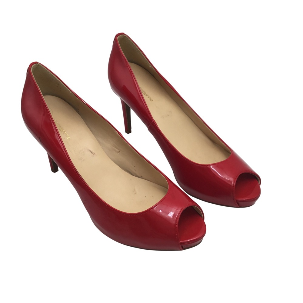 Liz Claiborne Ramona Red Patent Peep Toe Pumps Heels 9.5M 024-5062